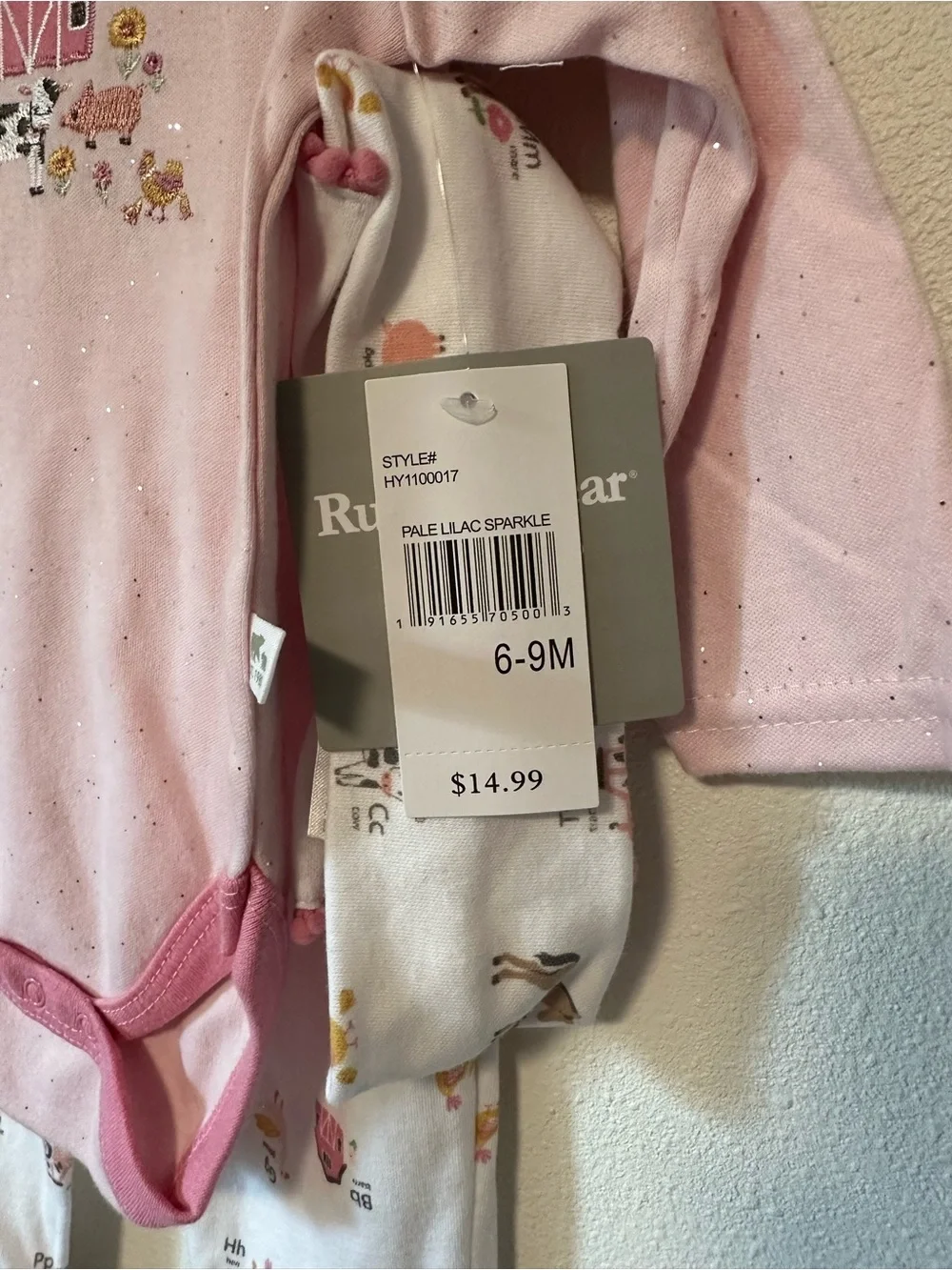 NWT Rugged Bear Baby Girls Pink Farm Barnyard Bodysuit & Pants Set 6-9M